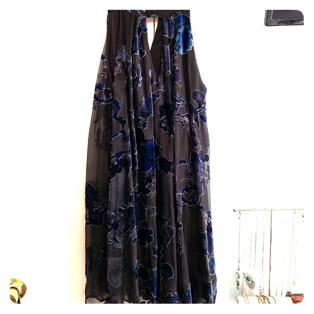 Black dress with velvet blue flowers